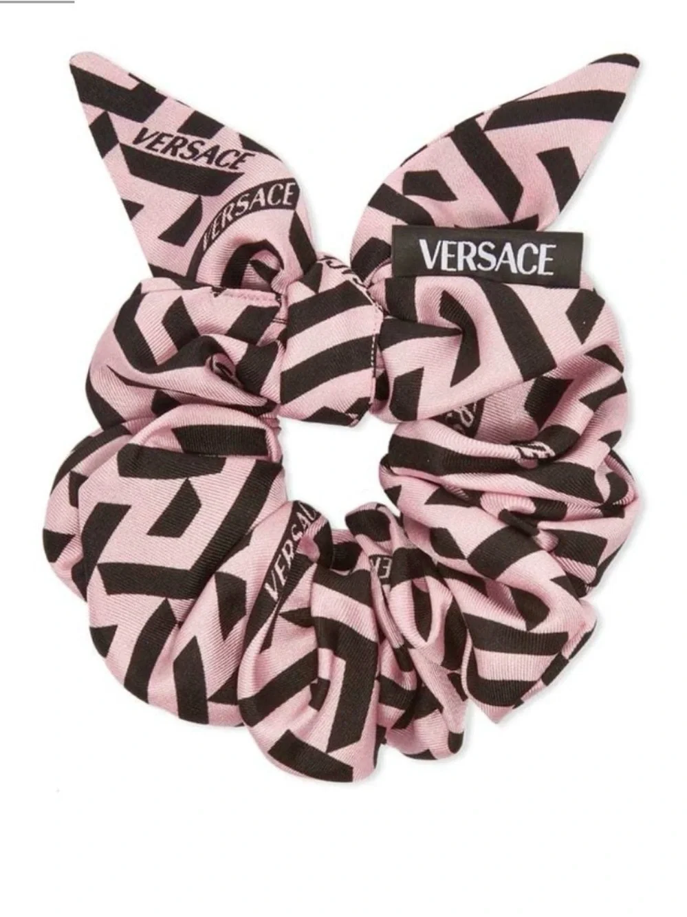 Versace Pink & Black Logo Bow Scrunchie with Tag